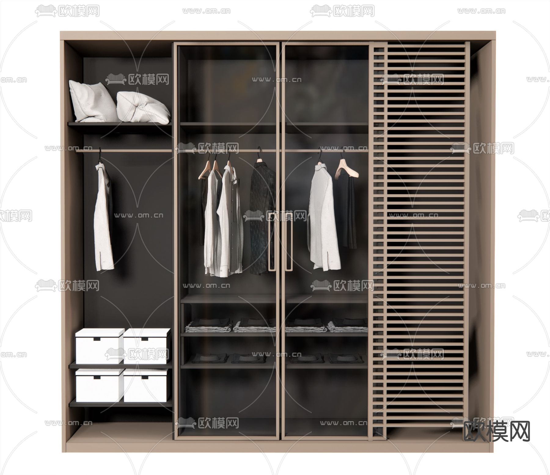 现代轻奢衣柜su模型下载（渲染图1）