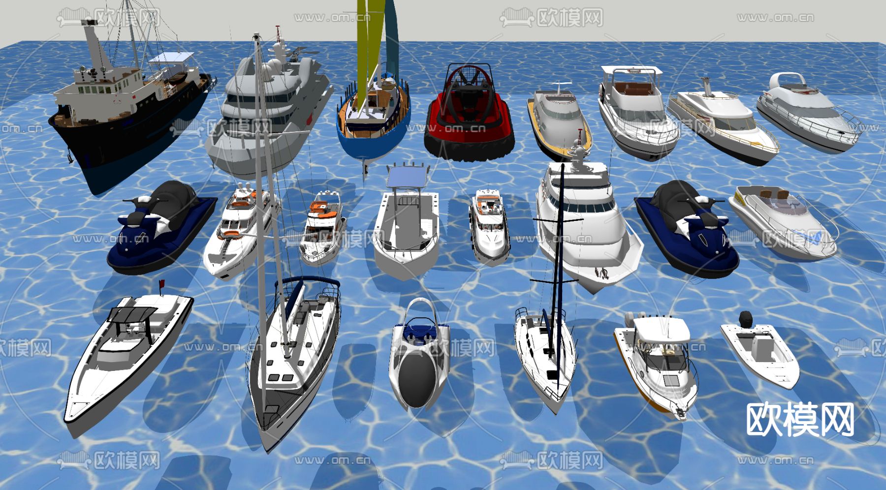 现代轮船帆船su模型下载