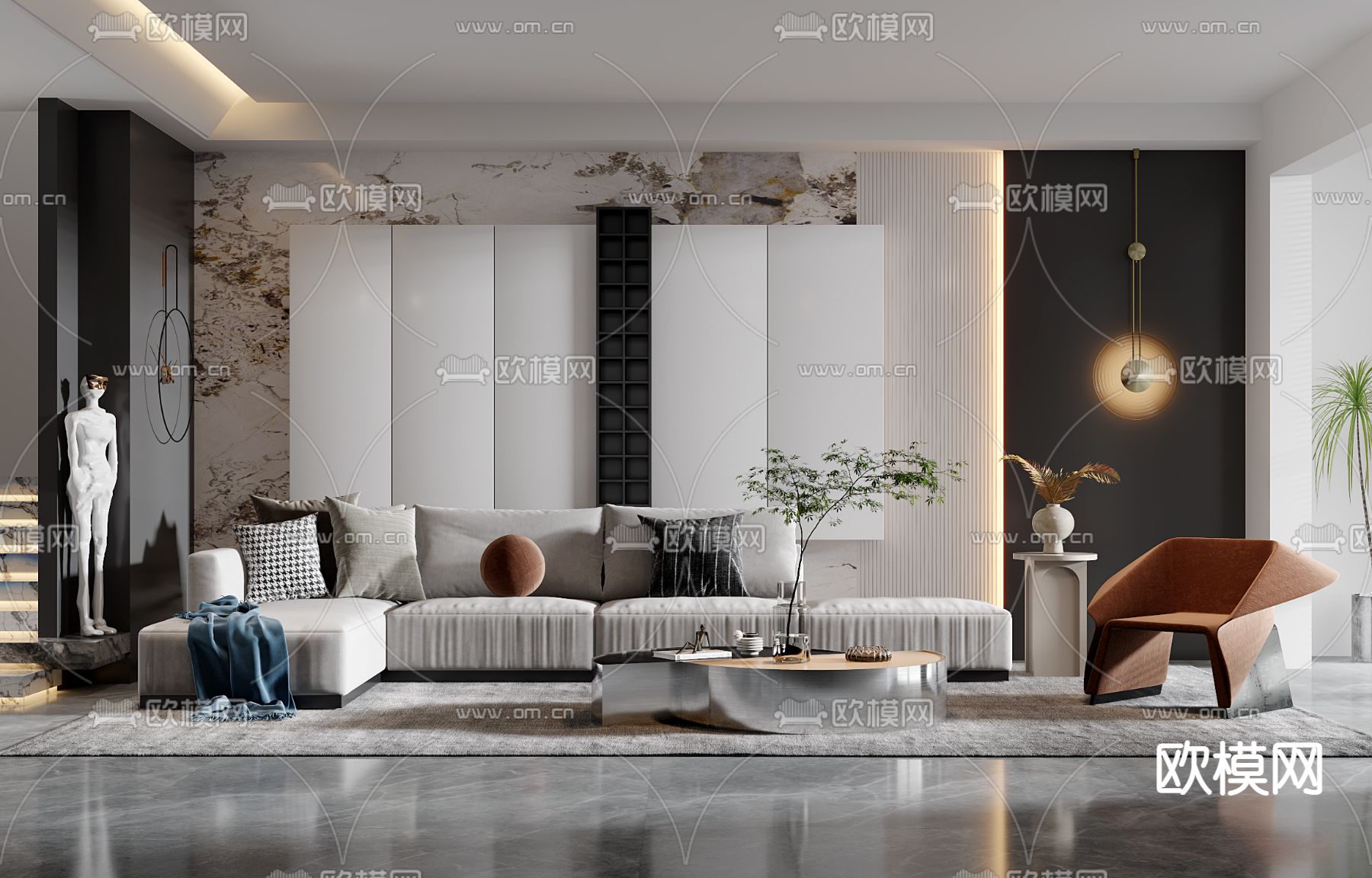 现代布艺转角沙发组合3d模型下载