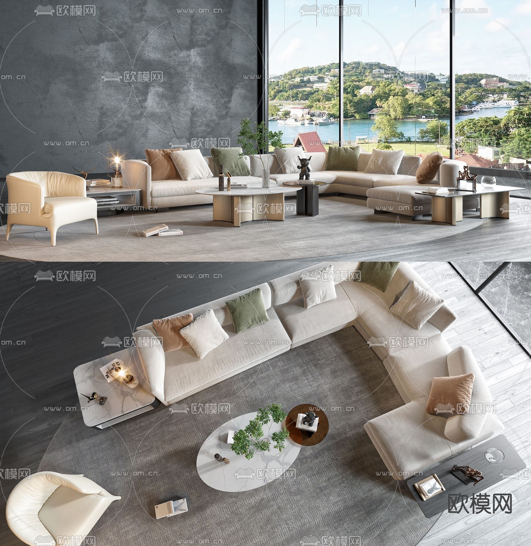 现代布艺转角组合沙发3d模型