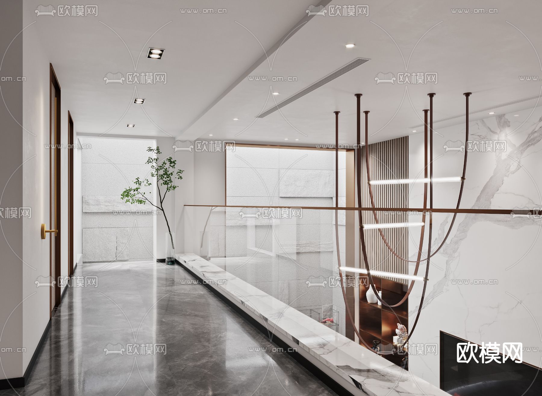 现代轻奢别墅大堂3d模型下载（渲染图4）