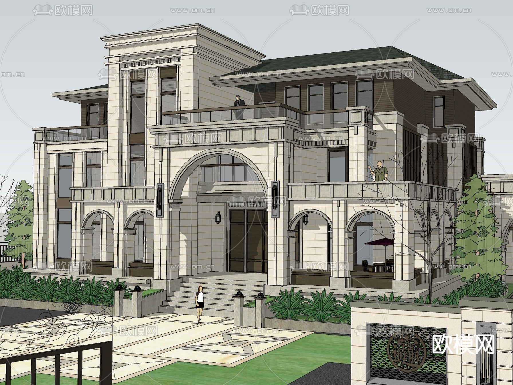 法式独栋别墅su模型下载（渲染图3）