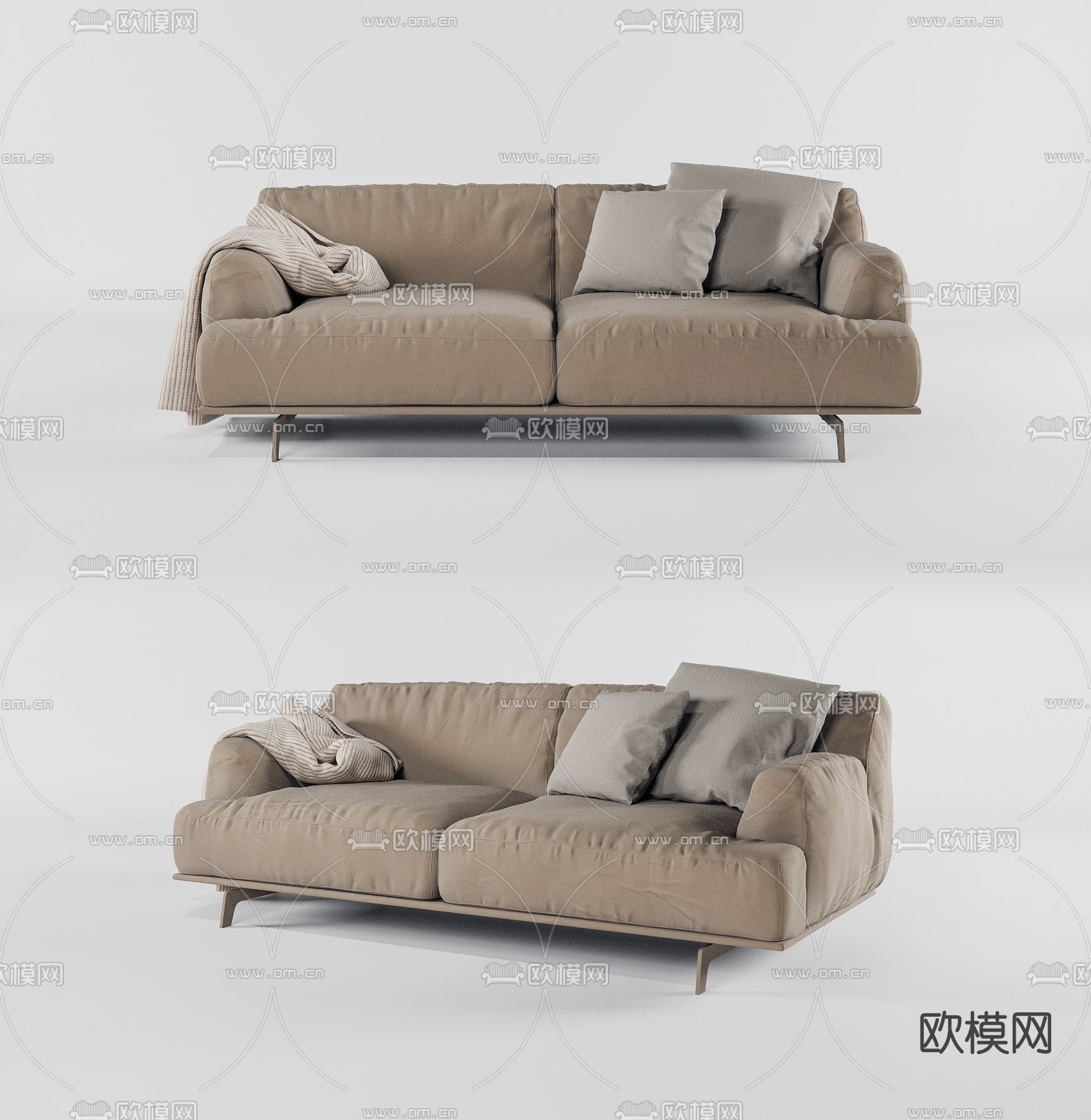 现代布艺双人沙发免费3d模型下载