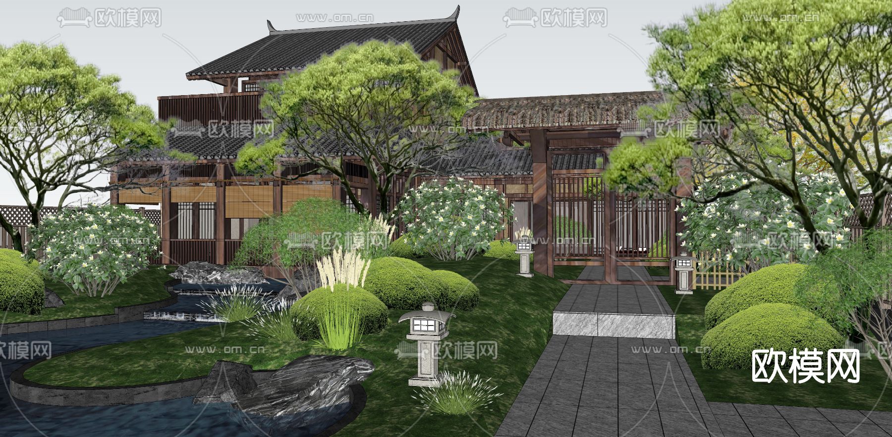 日式庭院景观su模型下载（渲染图4）