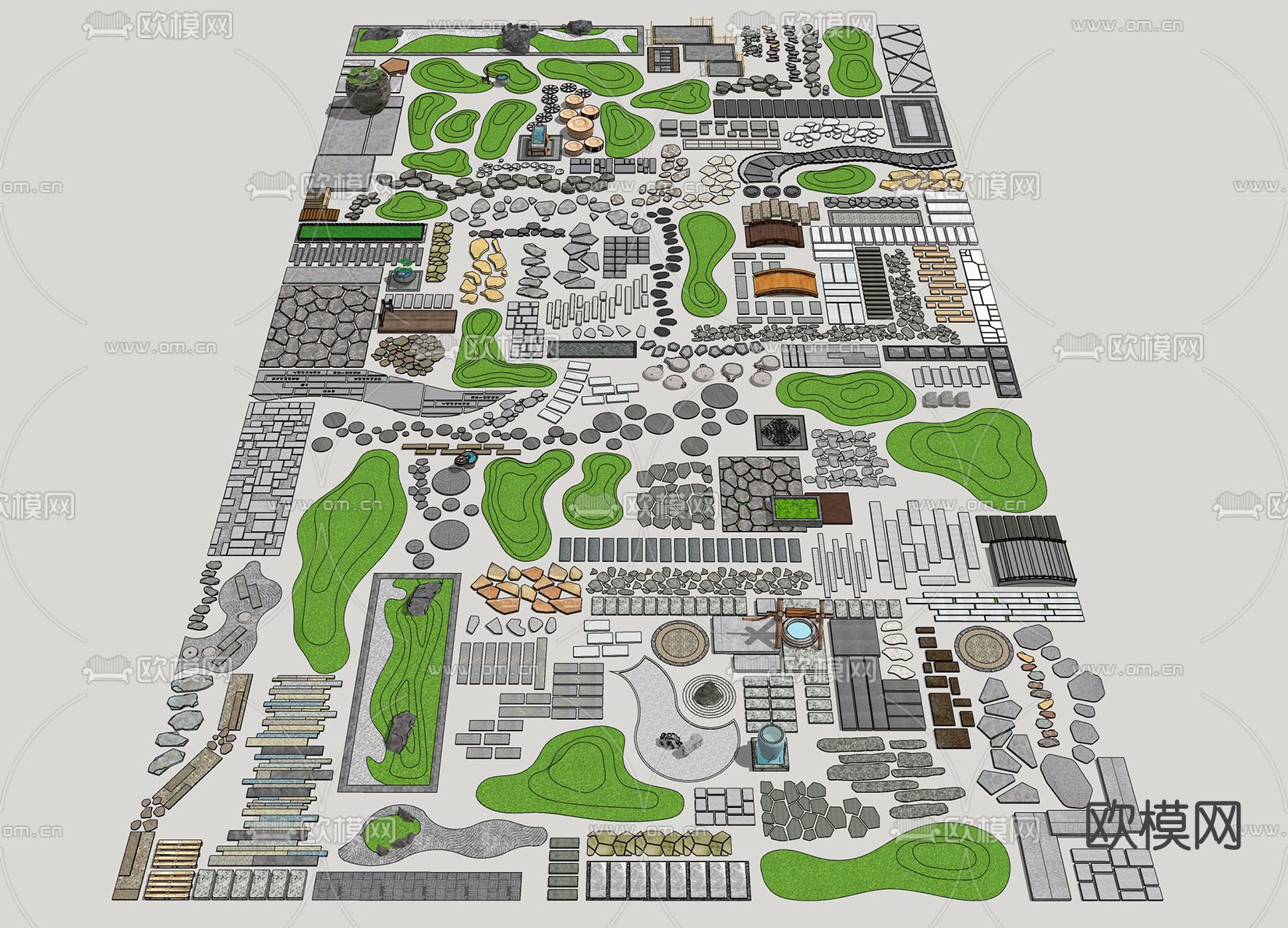 中式庭园路汀步小品su模型