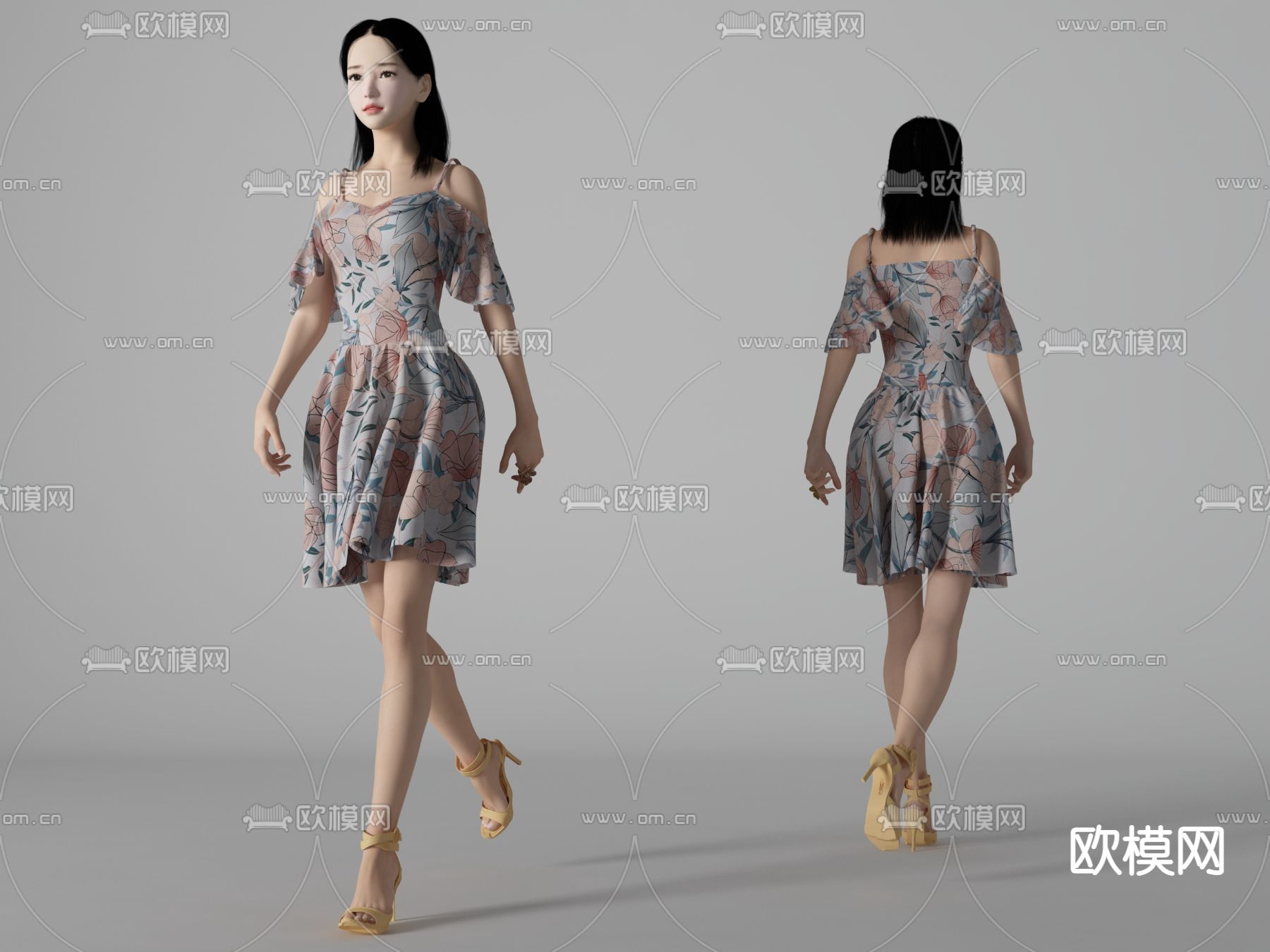 现代美女su模型下载（渲染图1）