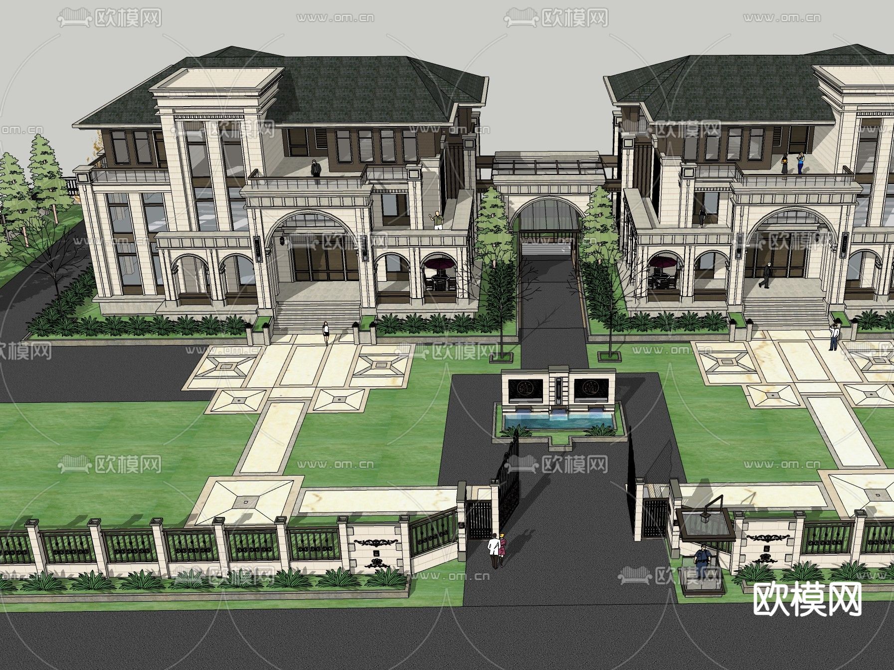 法式独栋别墅su模型下载（渲染图2）