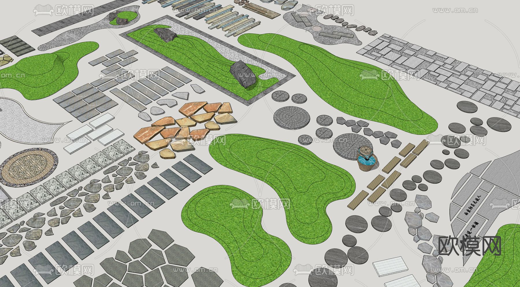 中式庭园路汀步小品su模型