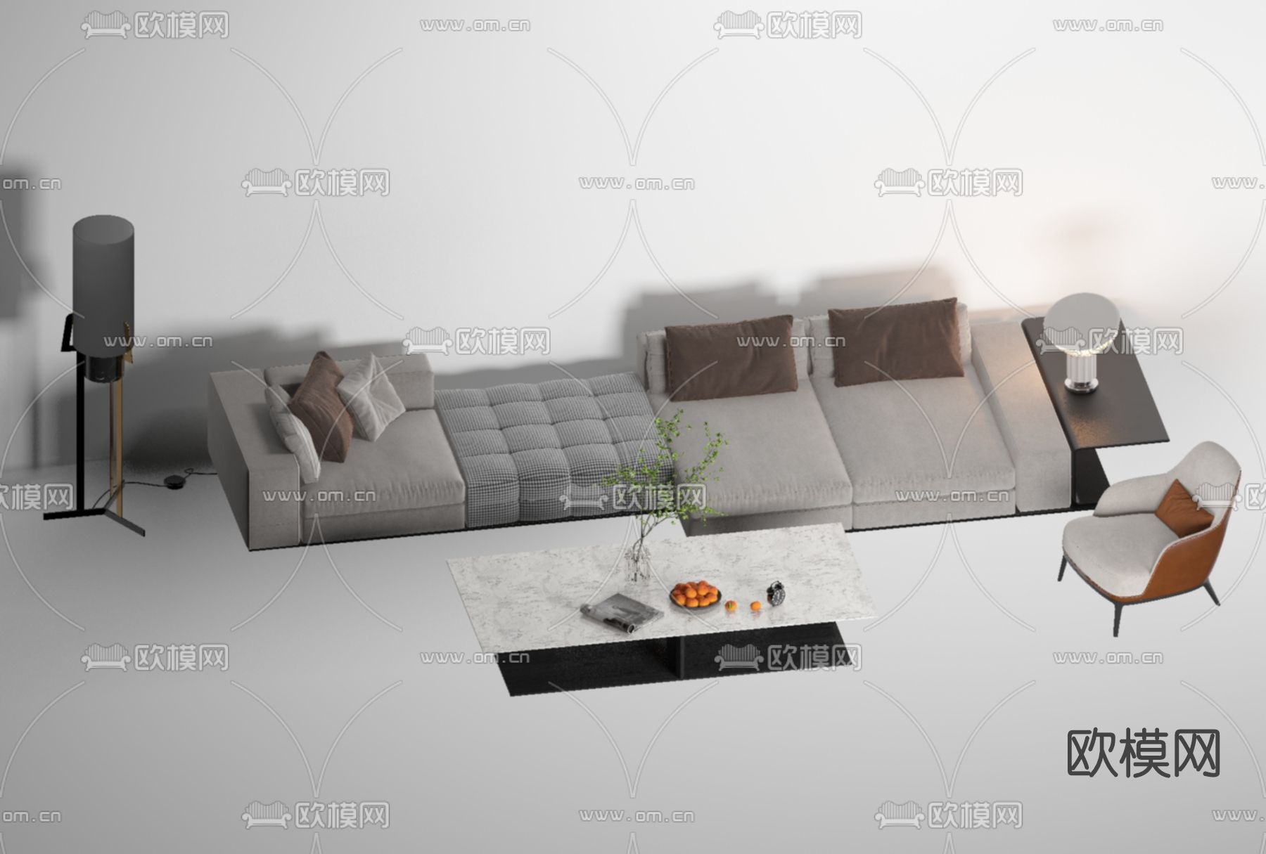 现代布艺沙发组合免费3d模型下载_ID11639770_3dmax免费模型-欧模网