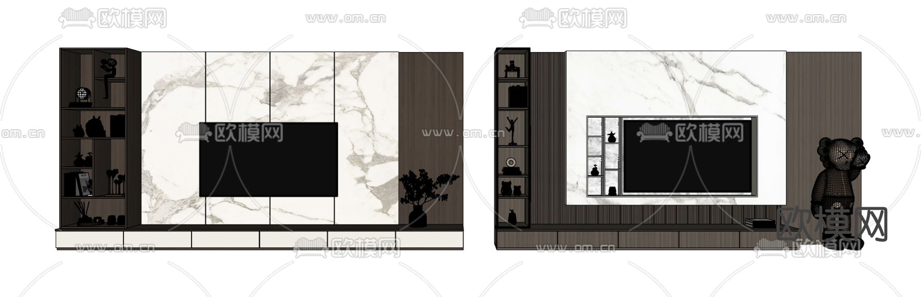 现代电视背景墙su模型下载（渲染图2）