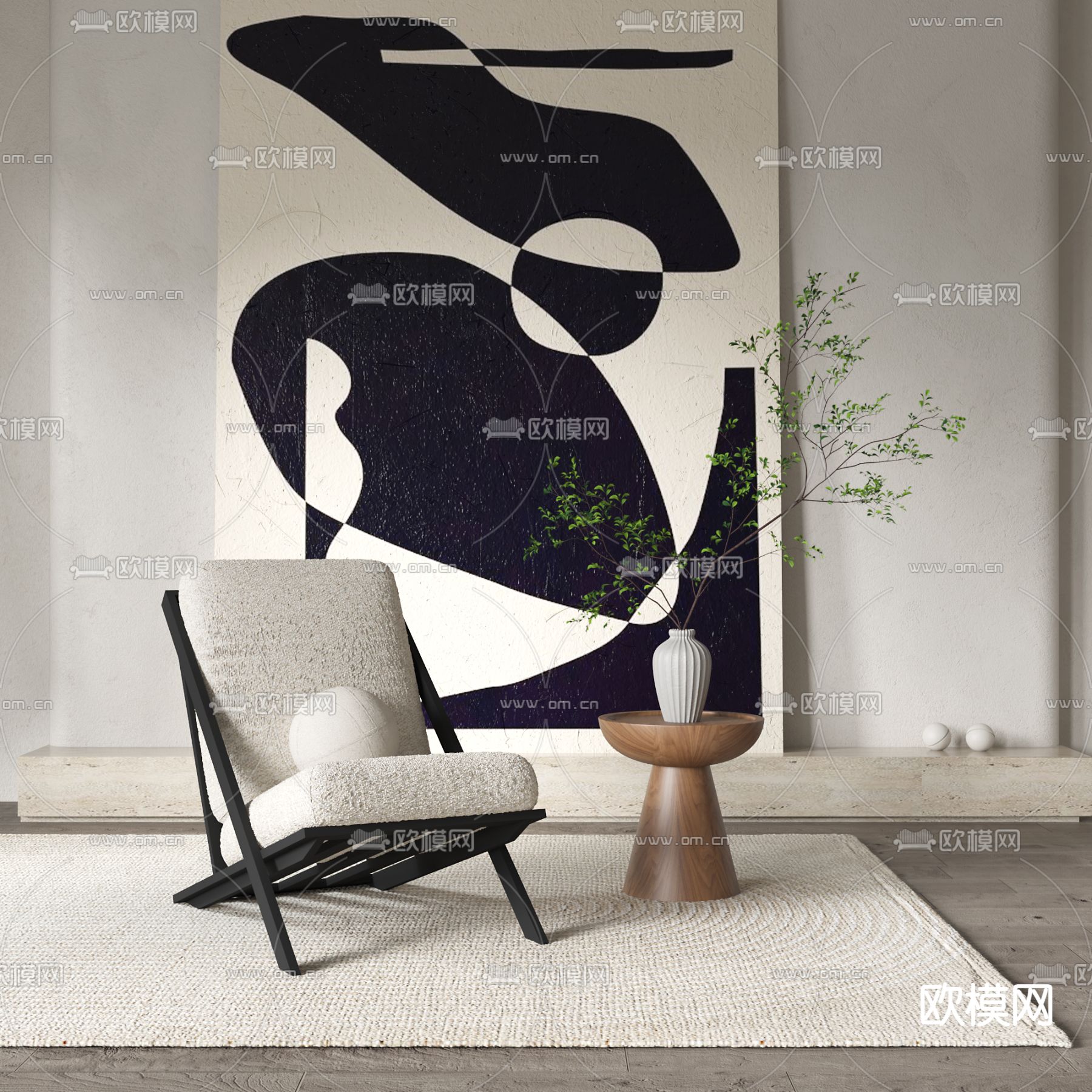 侘寂风布艺休闲椅3d模型下载