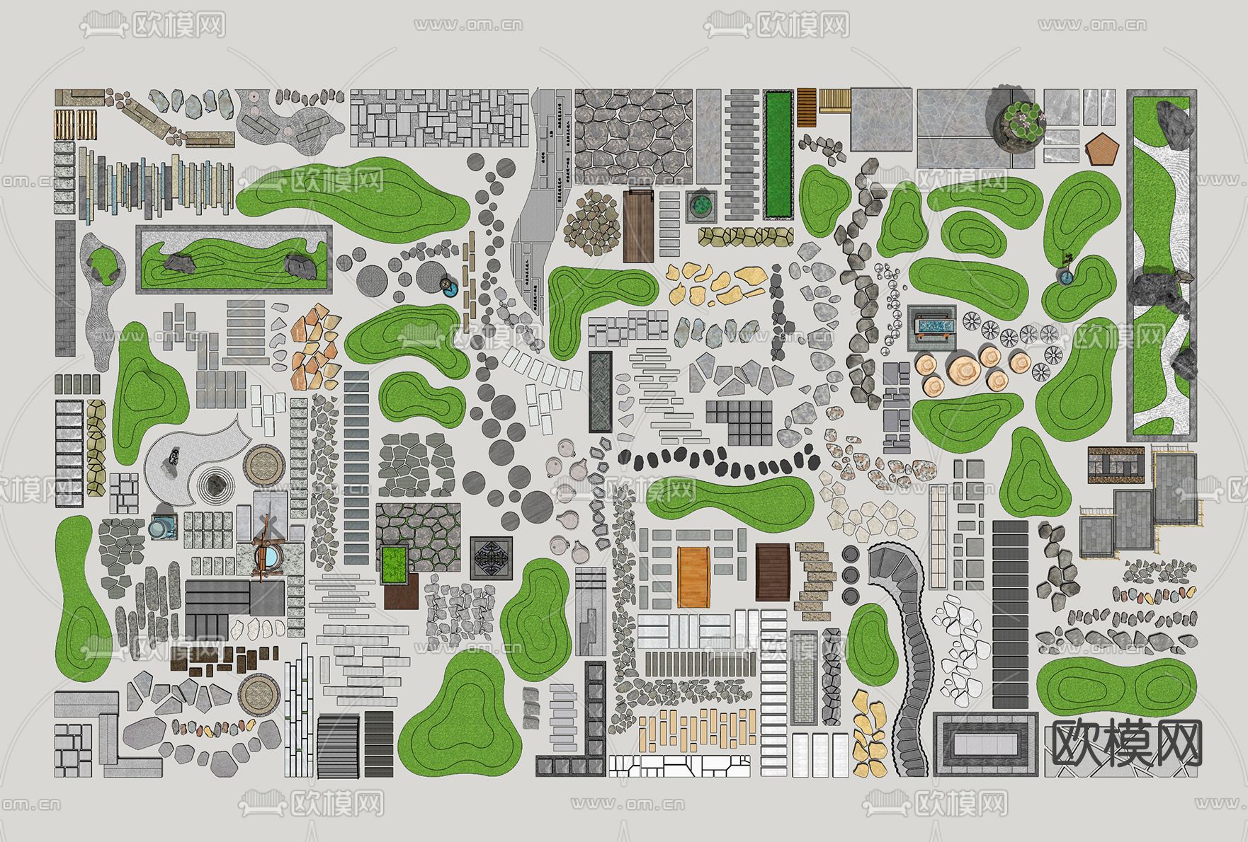 中式庭园路汀步小品su模型