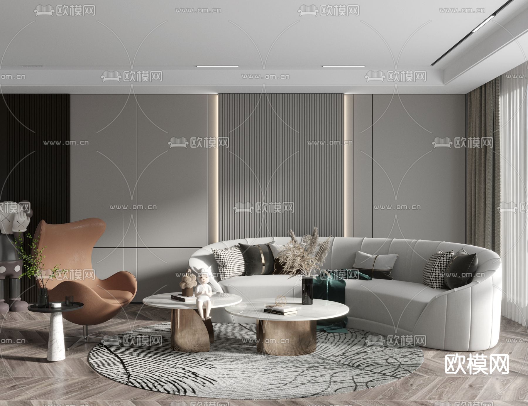 现代皮革弧形沙发组合3d模型下载_ID11636934_3dmax免费模型-欧模网