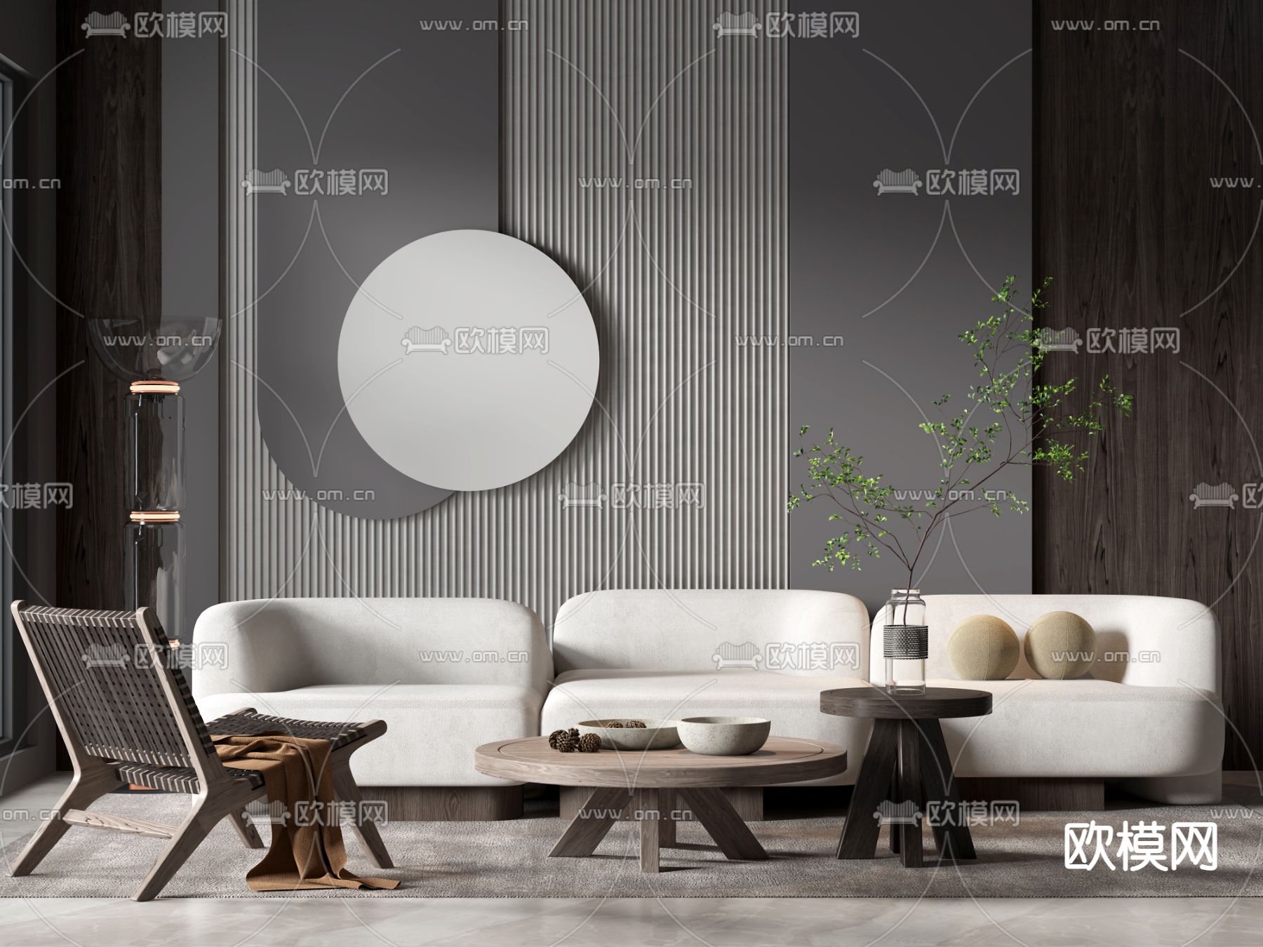 侘寂布艺组合沙发3d模型下载