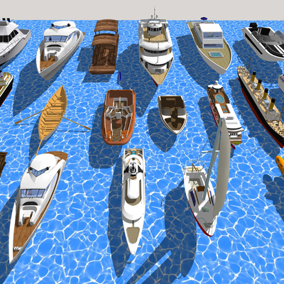  现代游艇轮船帆船su模型 