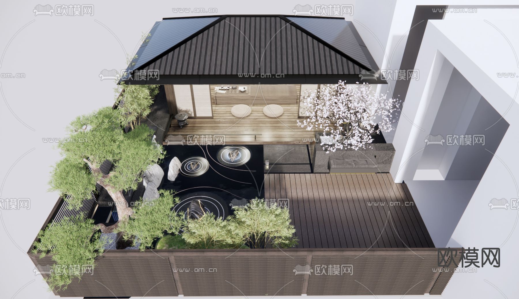 日式庭院枯山水小品su模型
