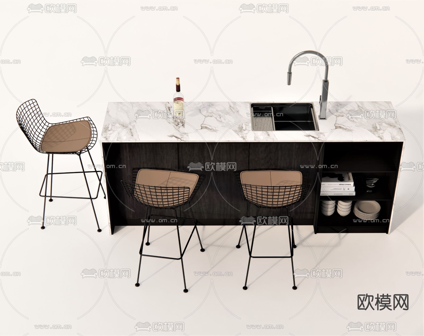 现代吧台su模型下载（渲染图1）