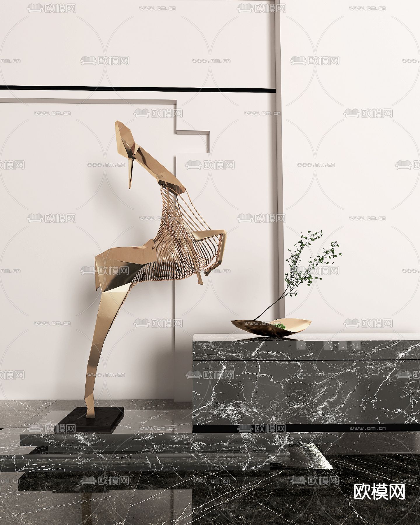 太谷形上 现代金属鹿雕塑3d模型下载