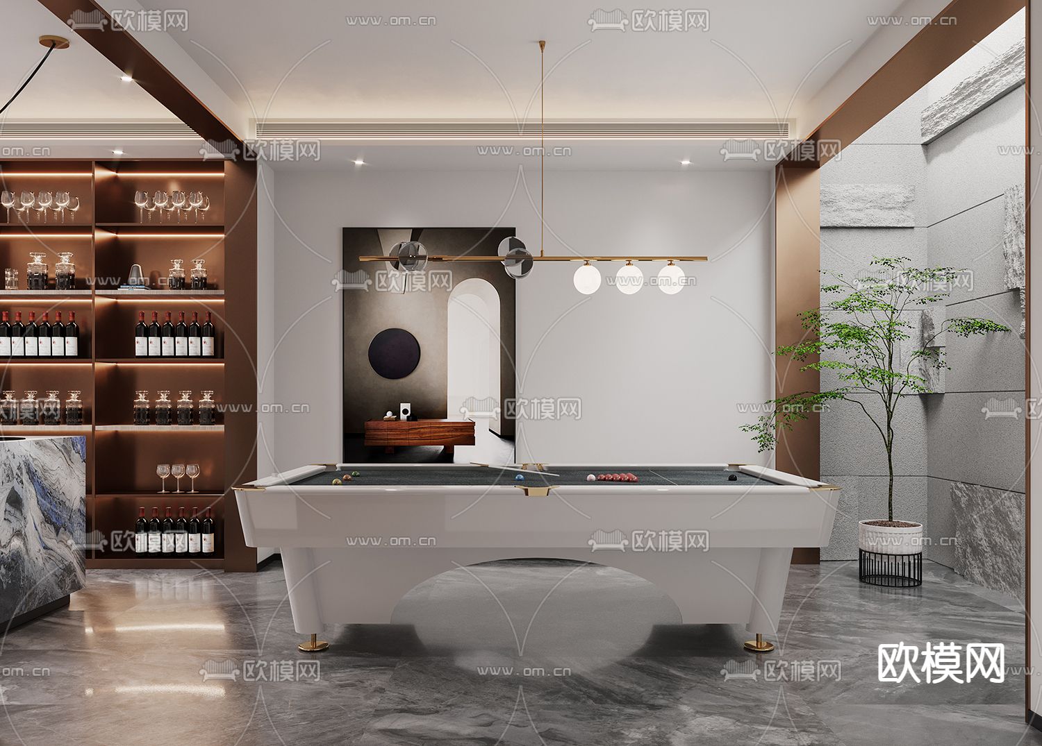 现代轻奢别墅大堂3d模型下载（渲染图7）