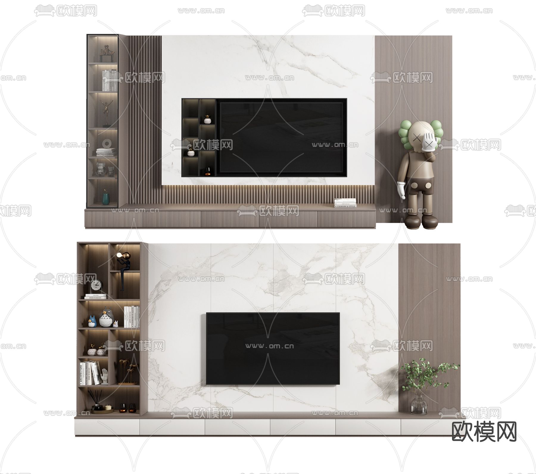 现代电视背景墙su模型下载（渲染图1）