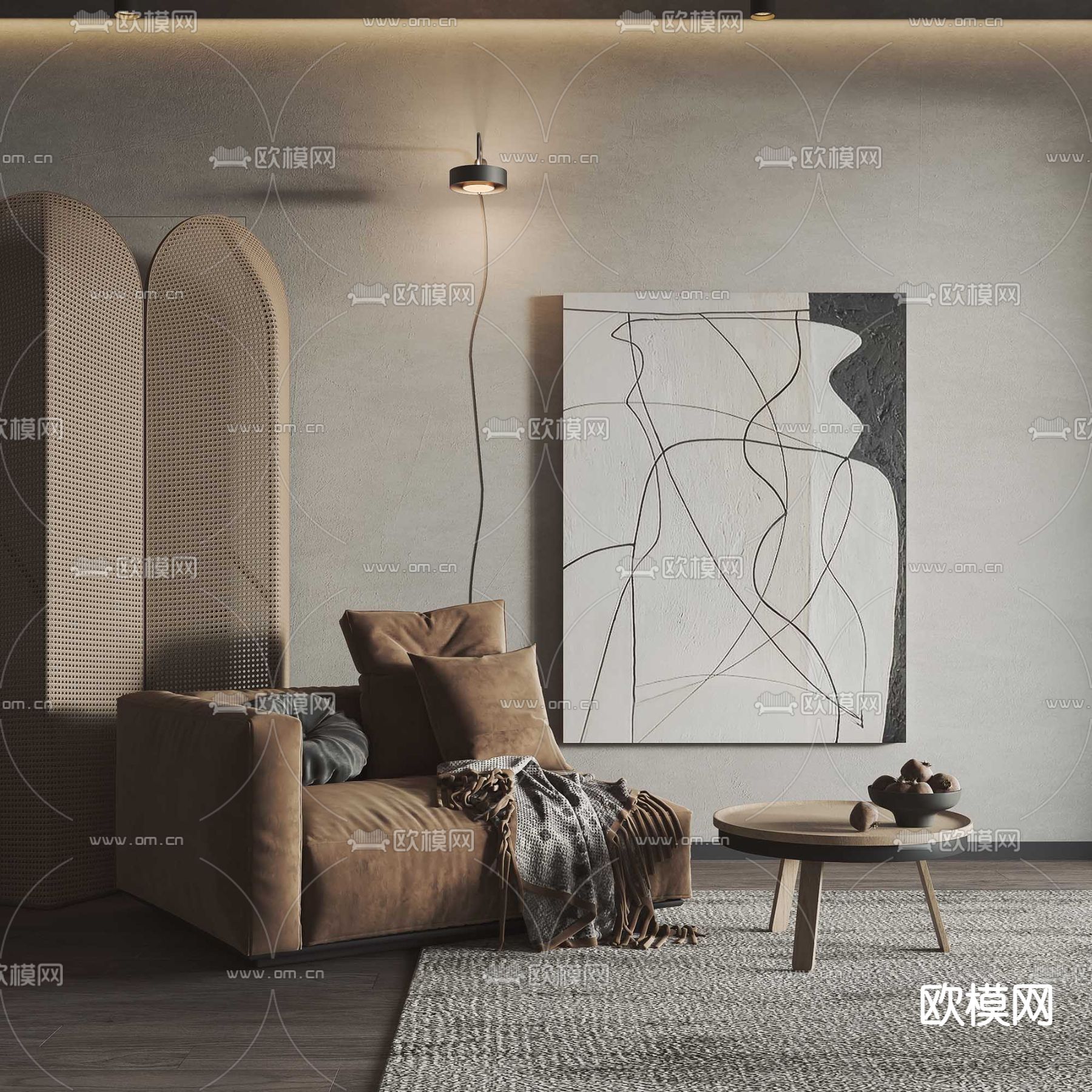 侘寂风绒布单人沙发3d模型下载