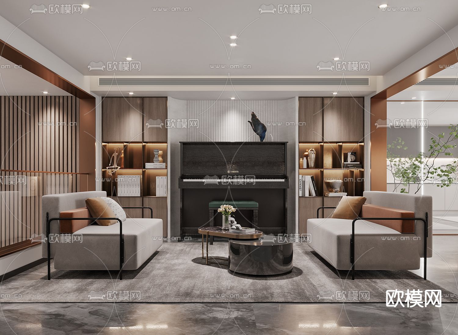 现代轻奢别墅大堂3d模型下载（渲染图5）