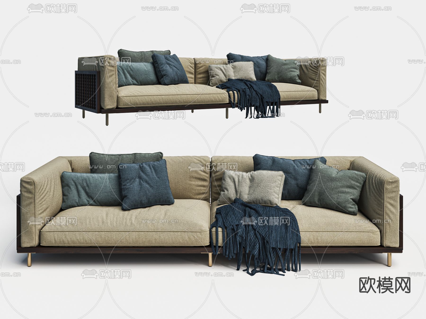 现代布艺双人沙发3d模型下载