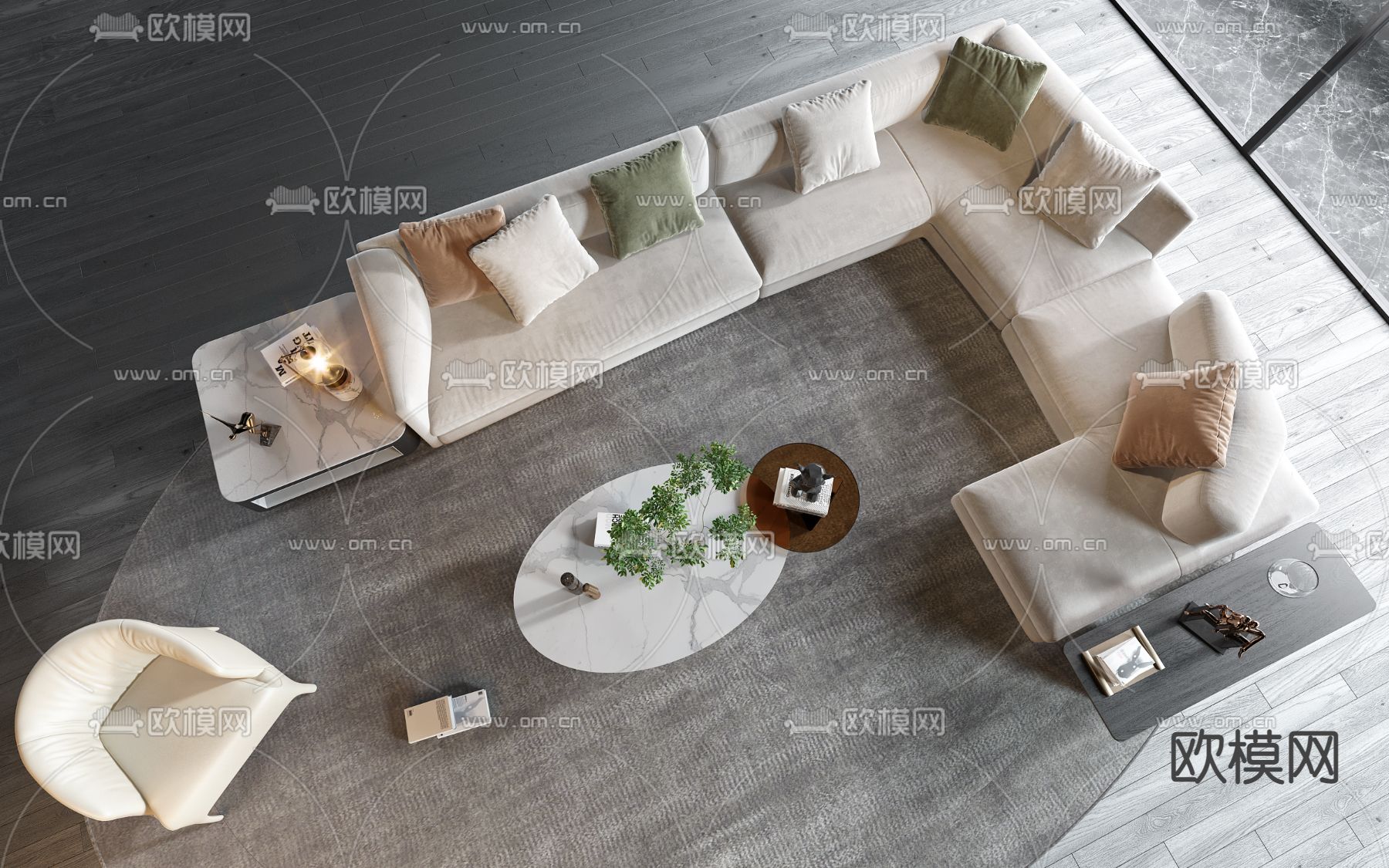 现代布艺转角组合沙发3d模型