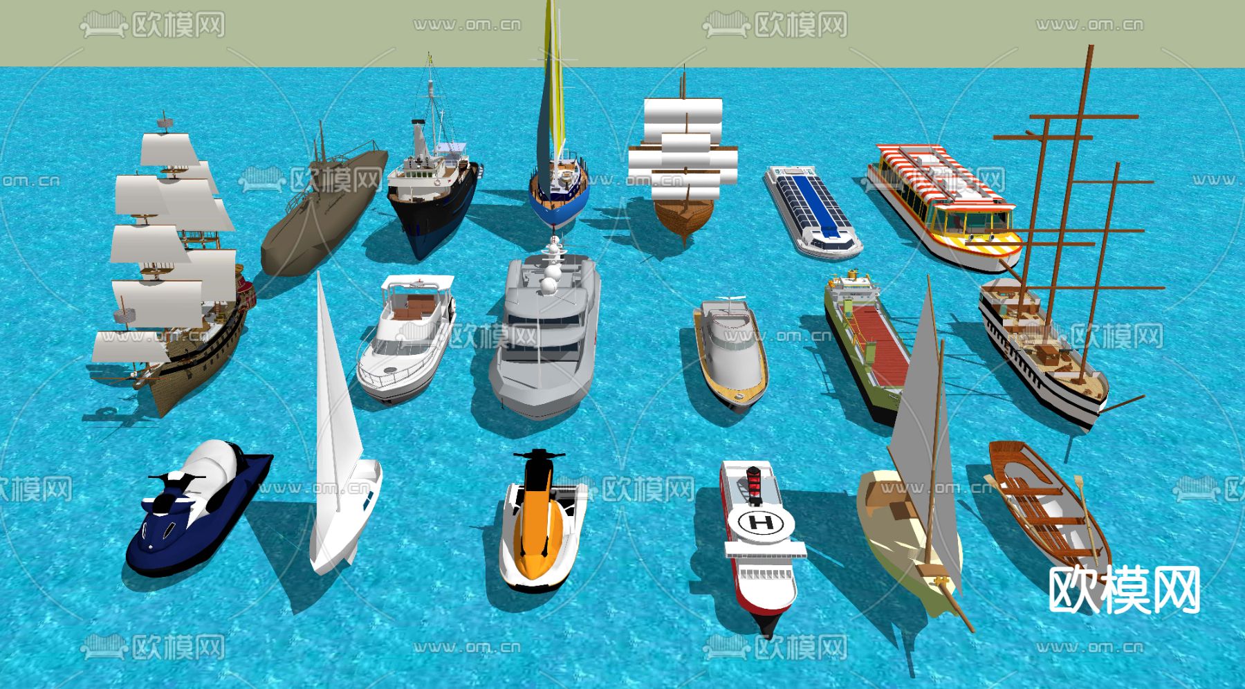 现代轮船帆船su模型下载