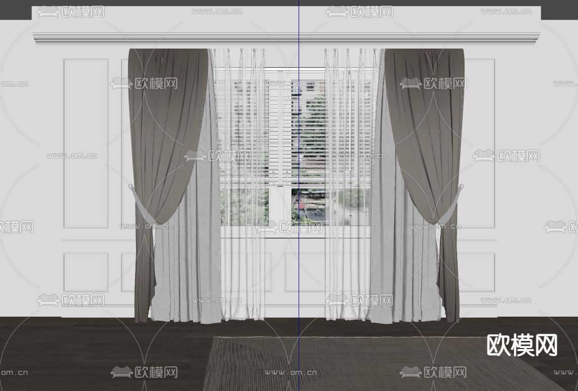 现代布艺窗帘su模型