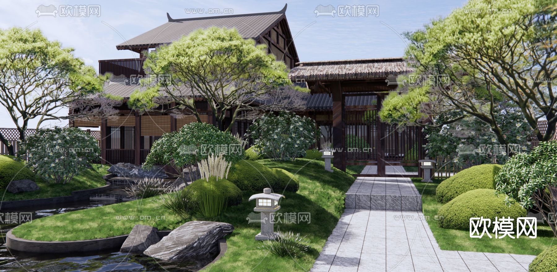 日式庭院景观su模型下载（渲染图2）
