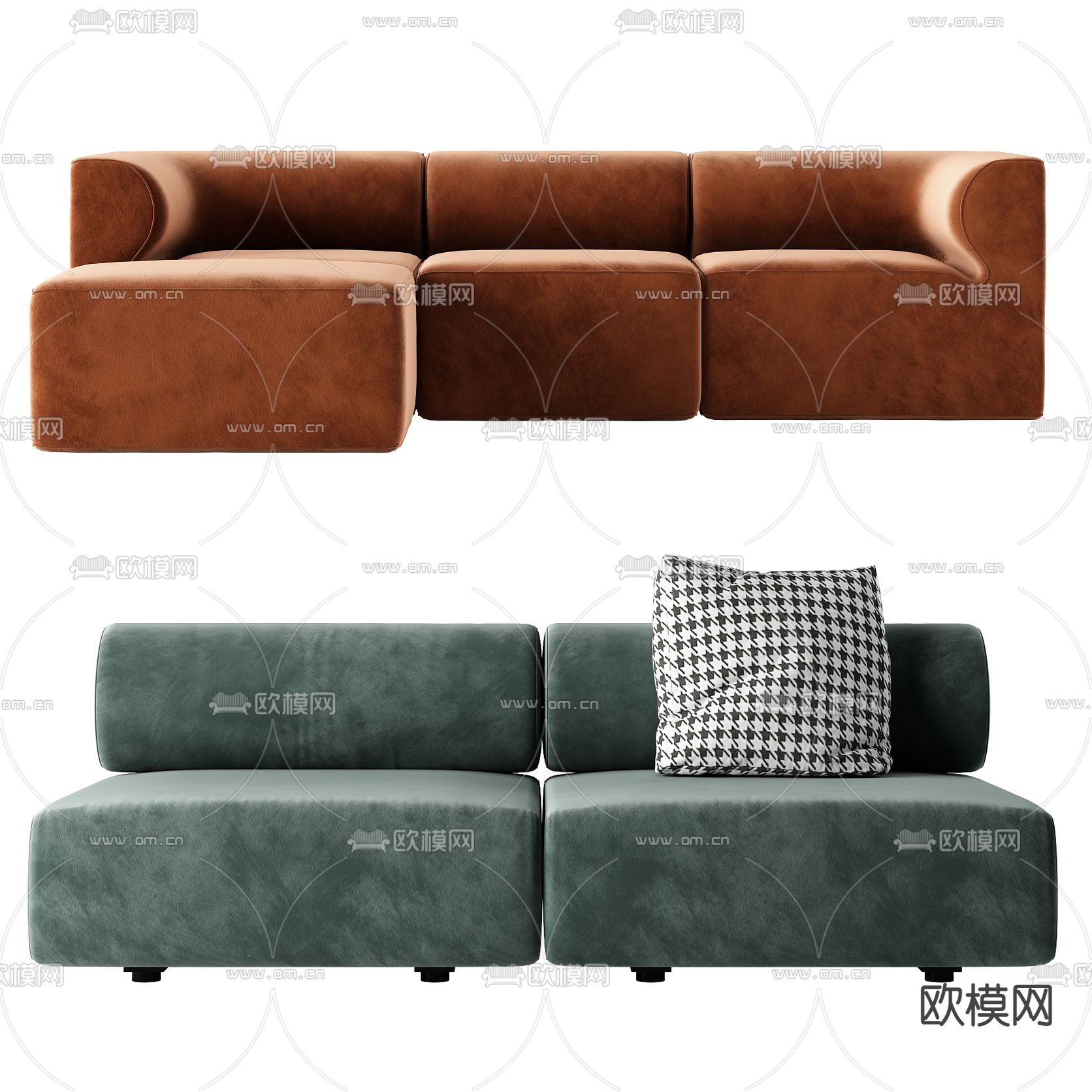 现代布艺多人沙发3d模型下载