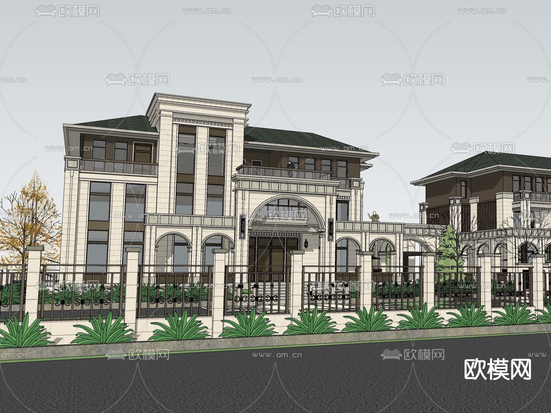 法式独栋别墅su模型下载（渲染图4）