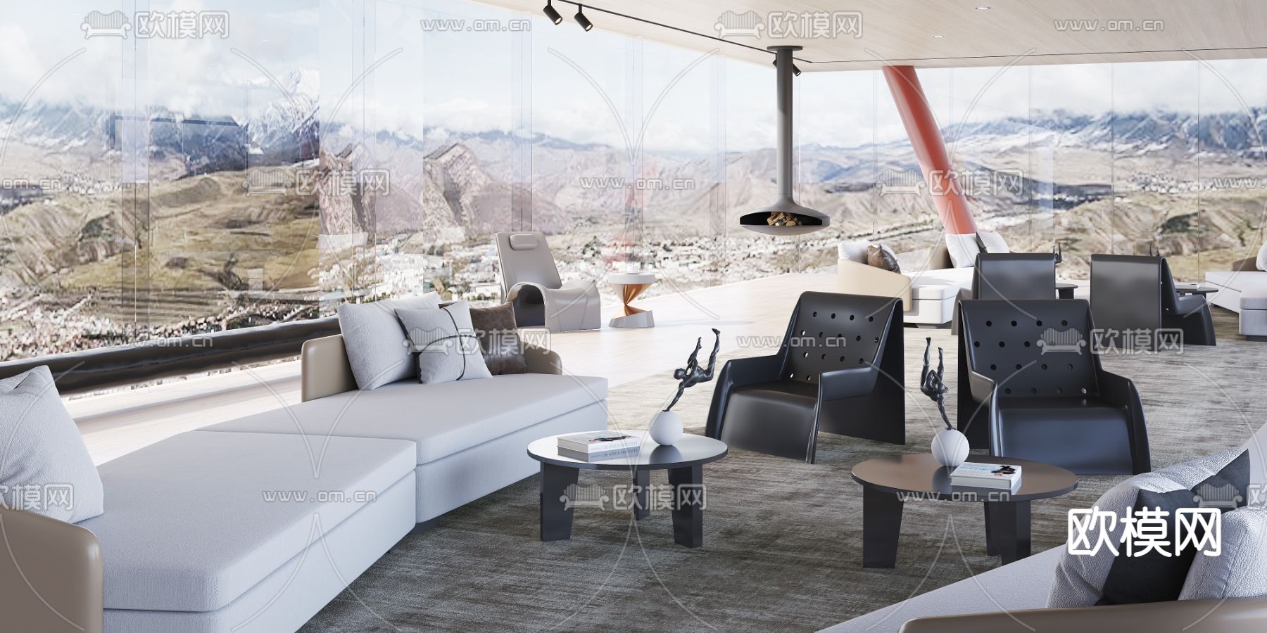 励时设计 现代售楼处洽谈区3d模型下载（渲染图2）