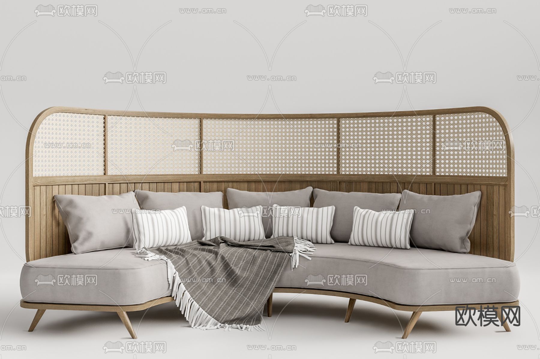 侘寂风藤编弧形沙发su模型