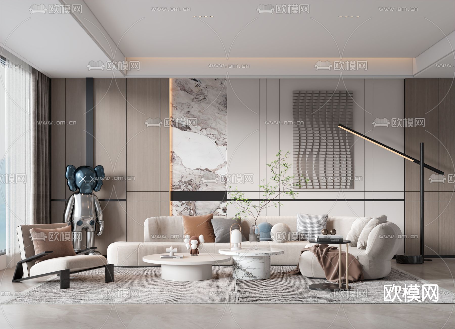 现代布艺转角沙发组合3d模型