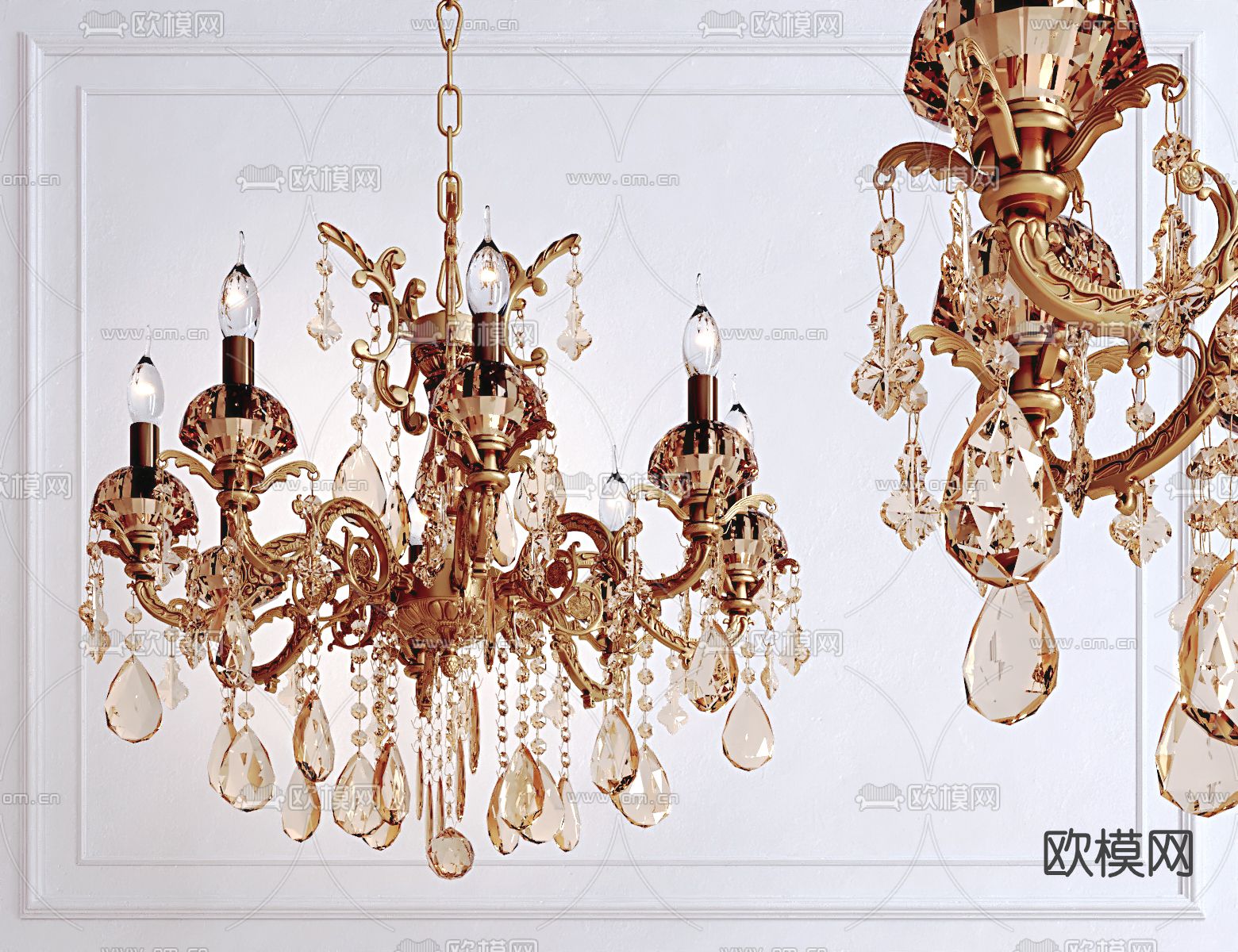 欧式水晶吊灯su模型下载（渲染图1）