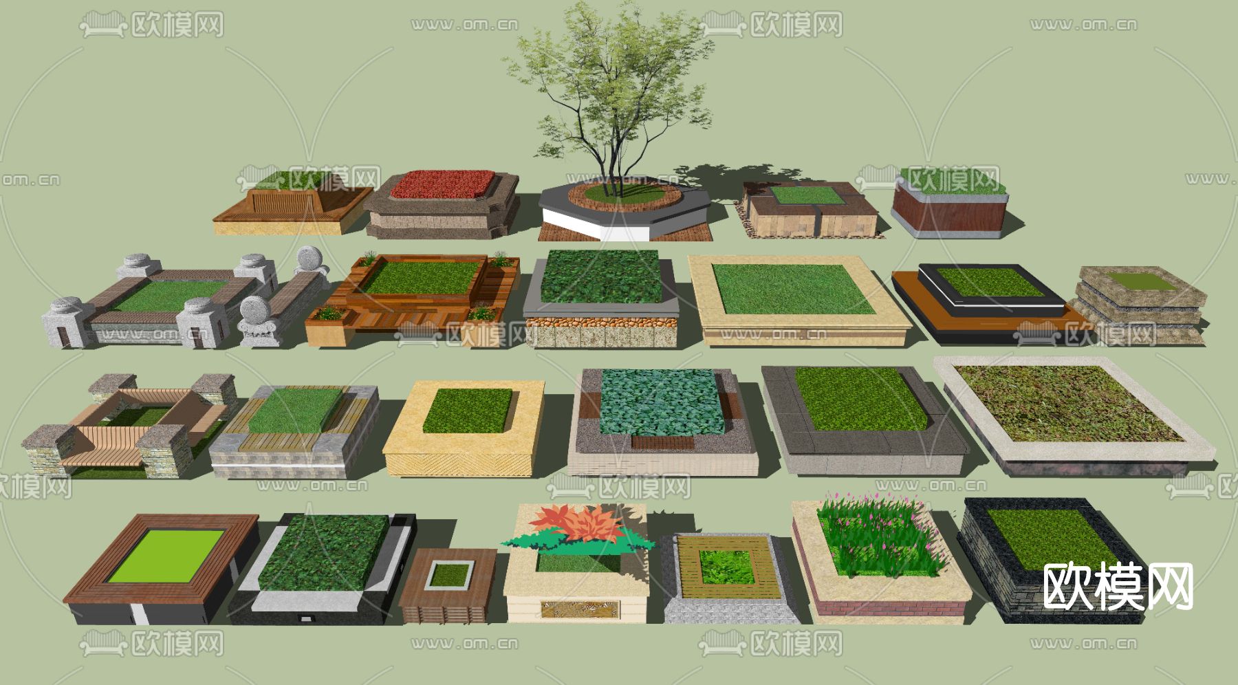 现代树池花坛公用椅su模型下载
