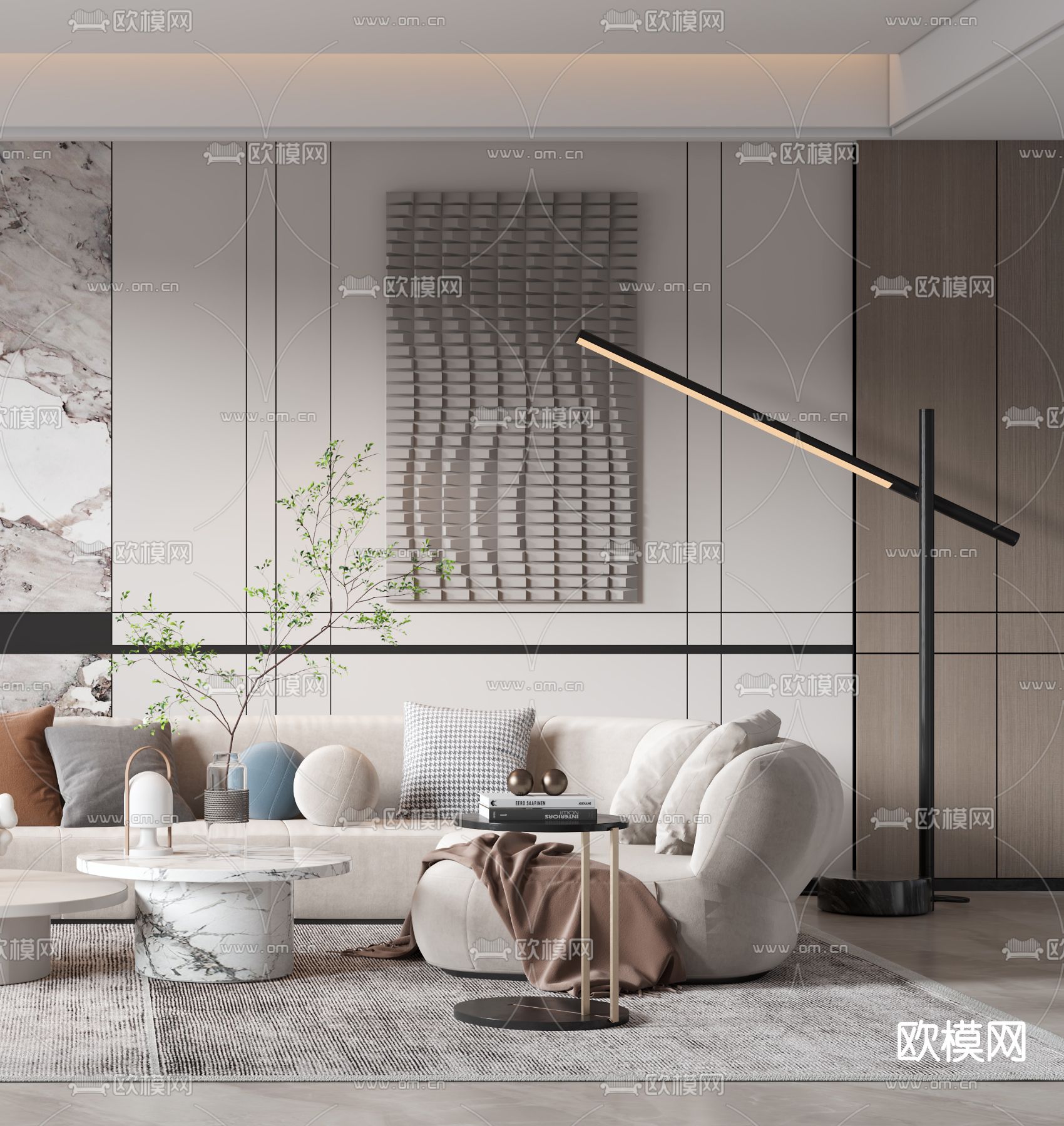 现代布艺转角沙发组合3d模型
