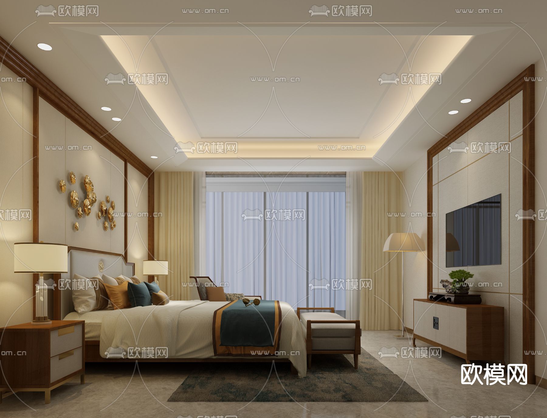 新中式卧室主人房免费3d模型