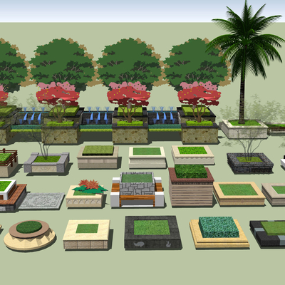  现代树池花坛公用椅su模型 