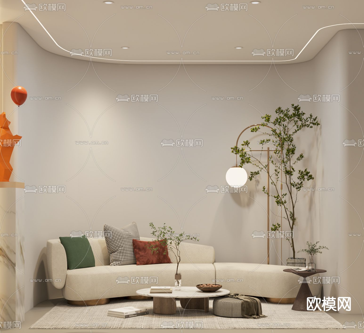 现代布艺弧形沙发3d模型