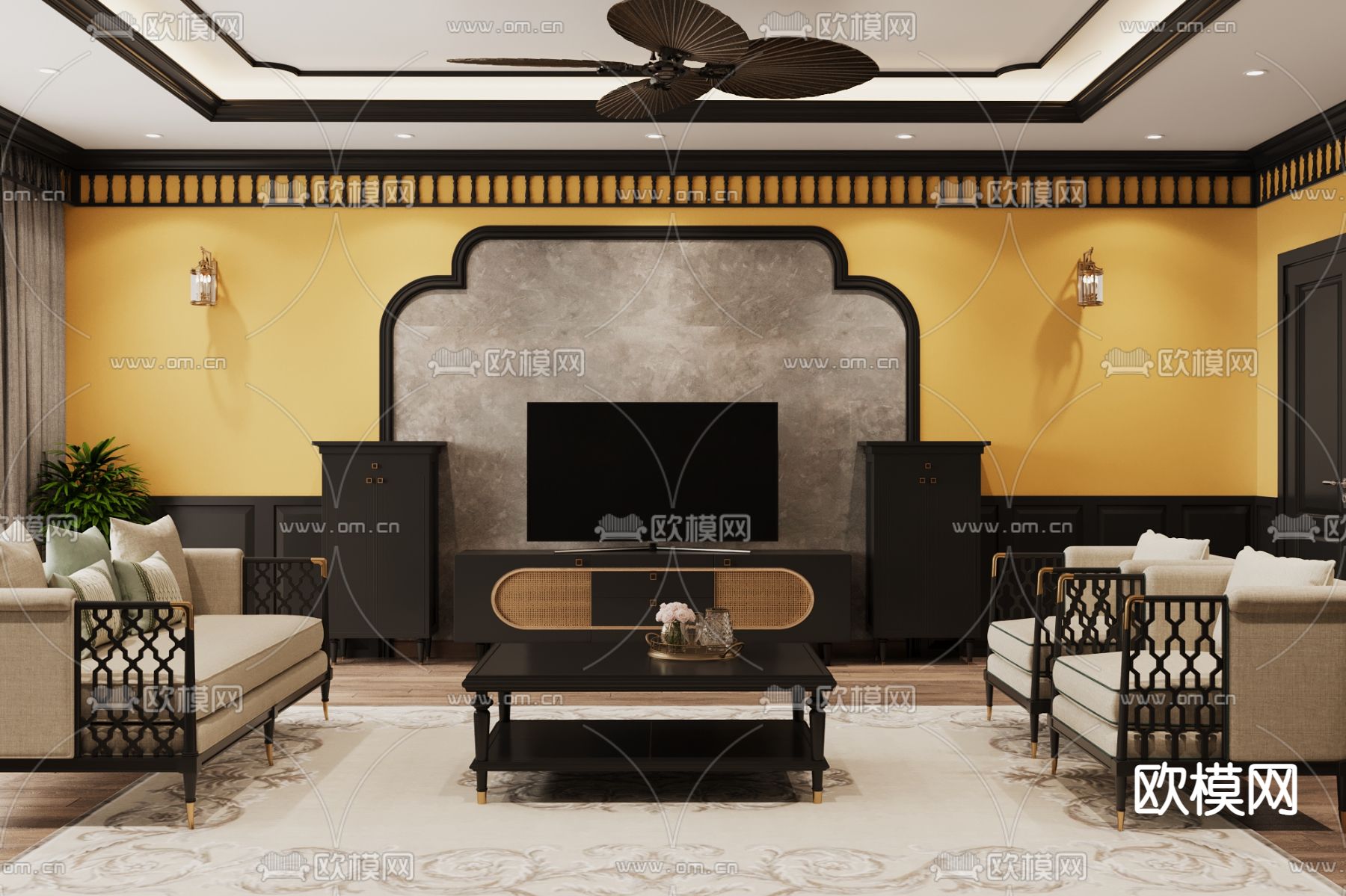 东南亚客餐厅3d模型下载（渲染图1）