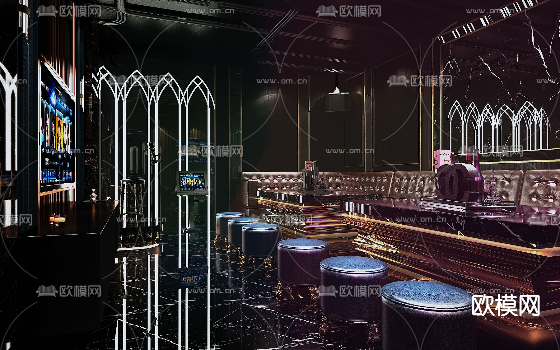 现代KTV包厢免费3d模型下载（渲染图2）