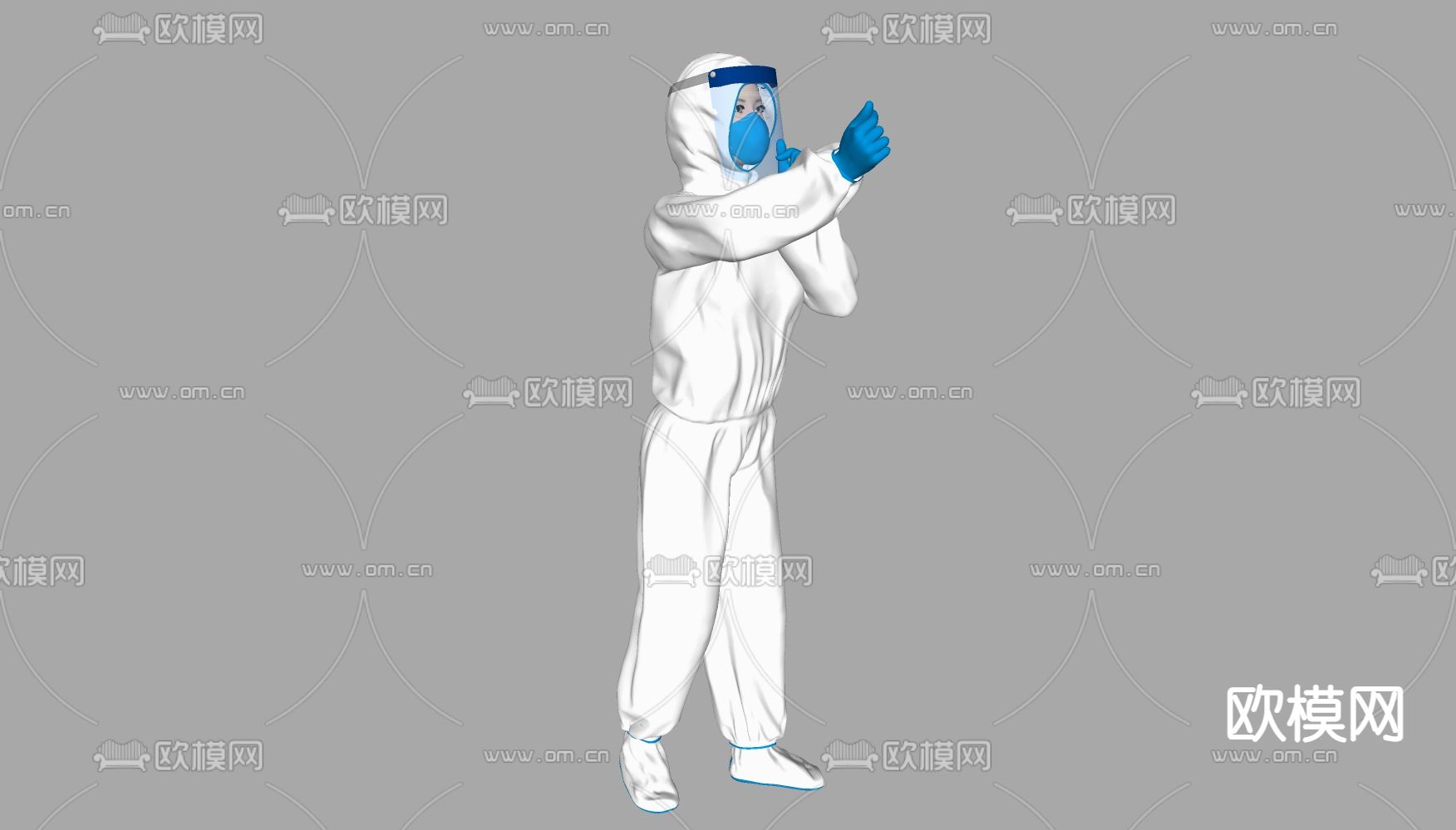 现代防疫人物su模型下载（渲染图2）