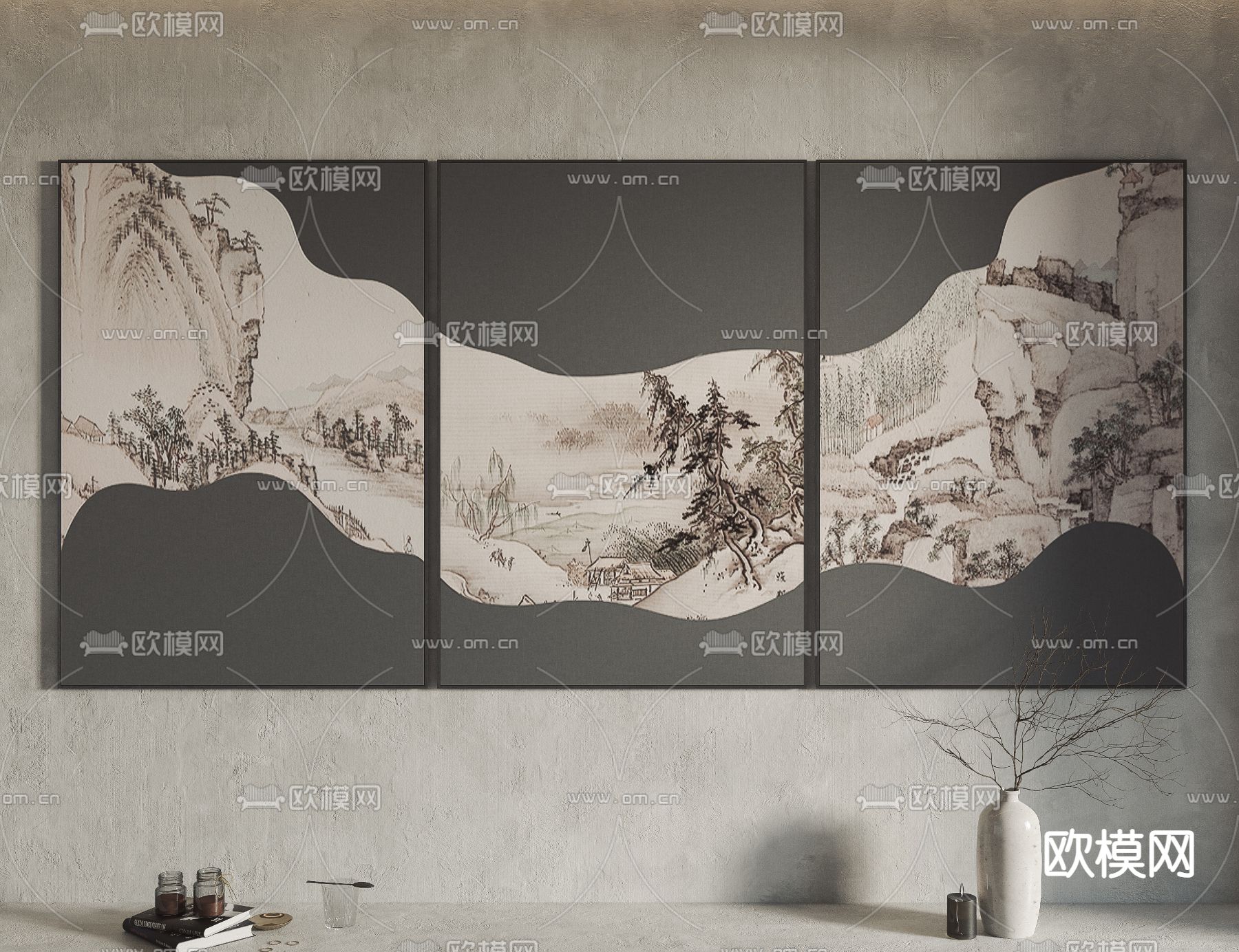 新中式装饰挂画3d模型