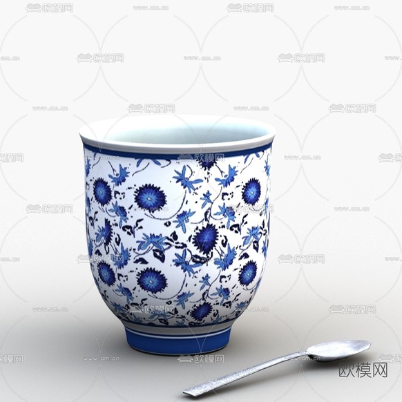 新中式青花瓷茶杯免费3d模型下载