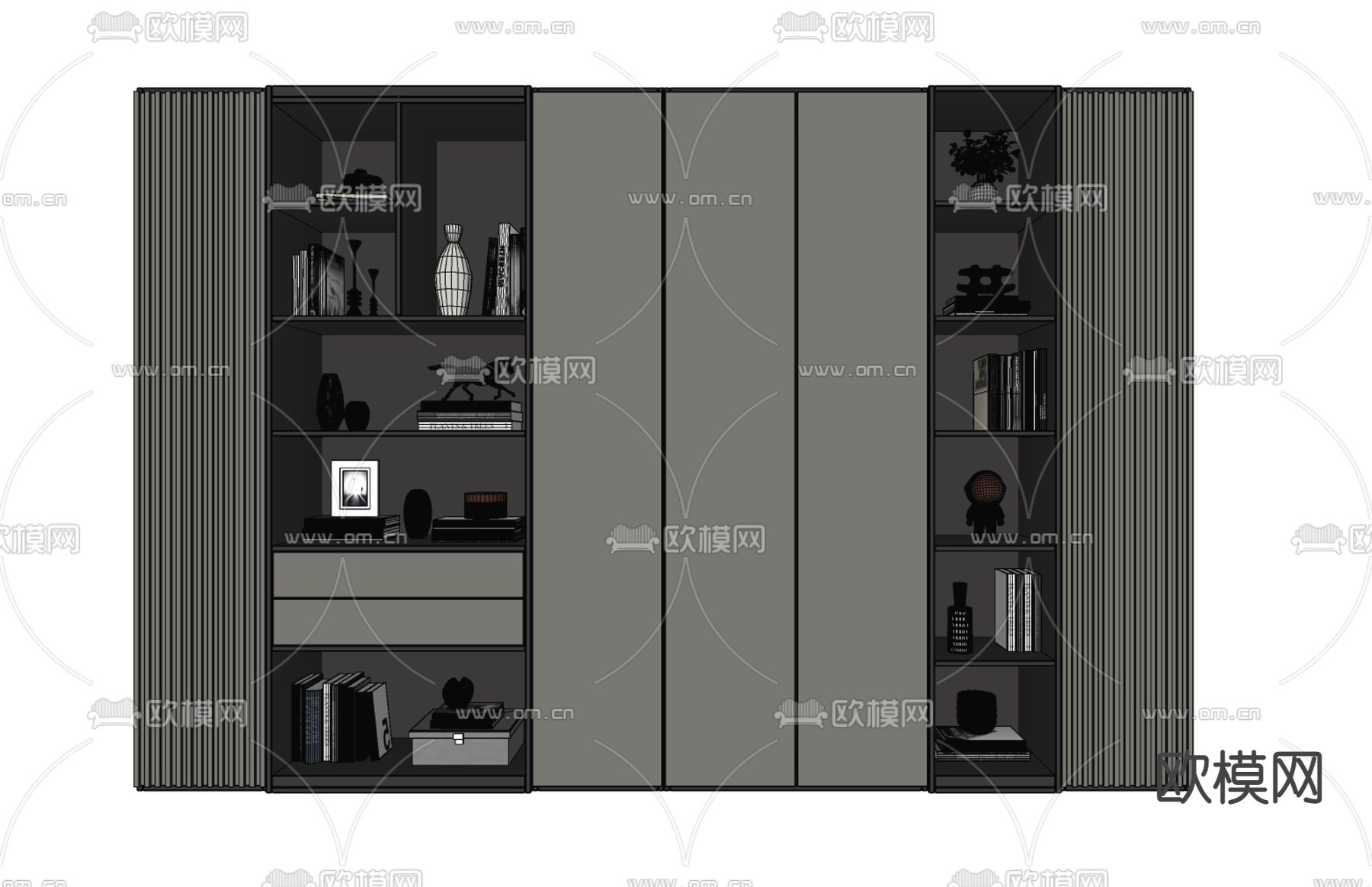 现代书柜su模型下载（渲染图2）