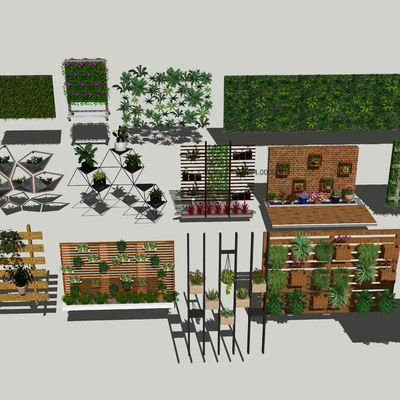  现代绿化墙su模型 