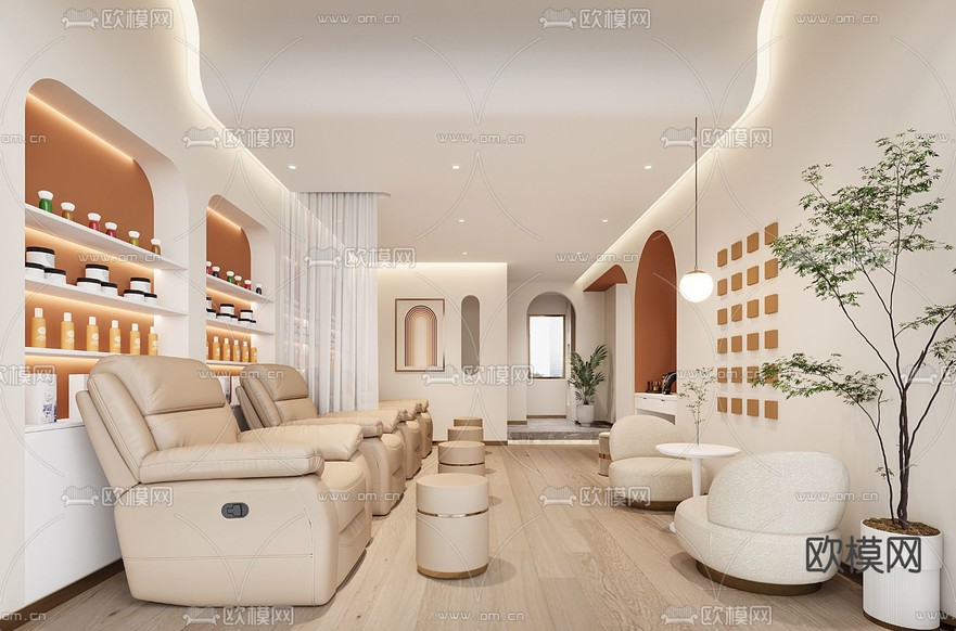 现代美容院休息区接待厅3d模型下载
